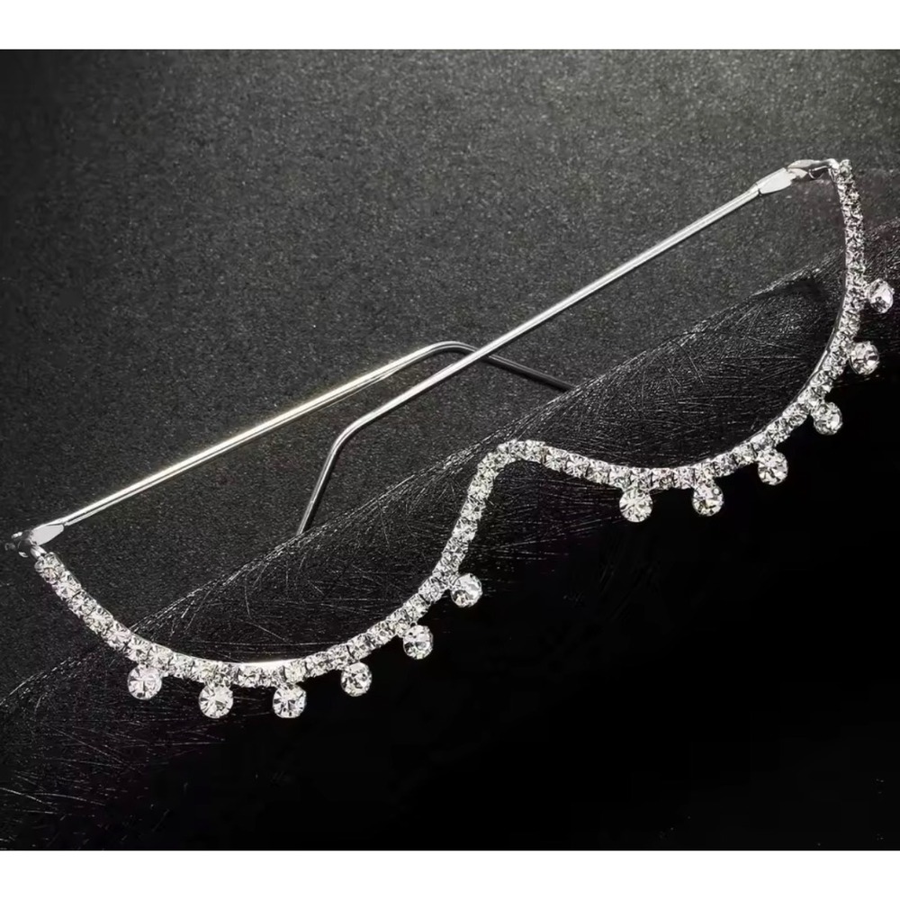Silver Crystal Rhinestone Half Frame Under Eye Novelty Festival Glasses NWT